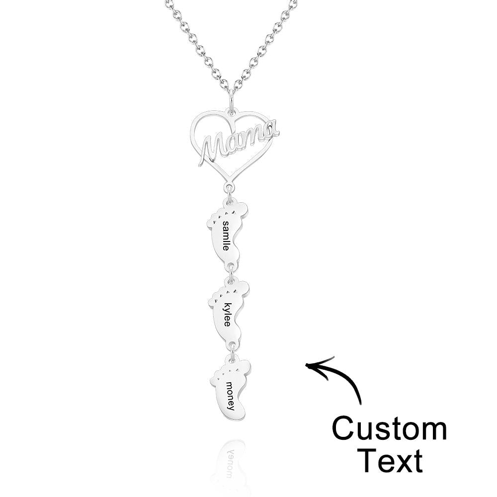 Custom Engraved Name Necklace Love MaMa Heart Baby Feet Charm