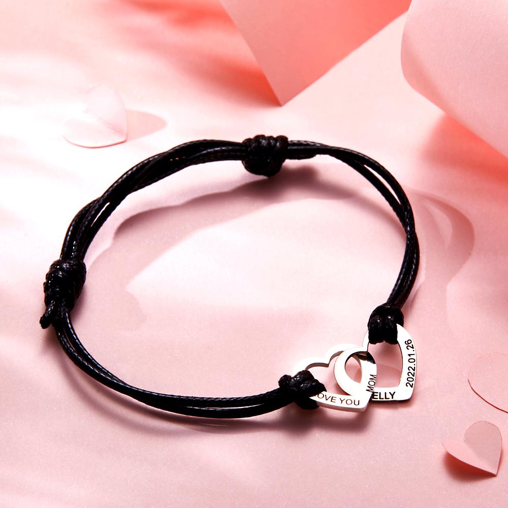 Custom Engraved Two Love Hearts Bracelet Personalized Elegant Bracelet for Women