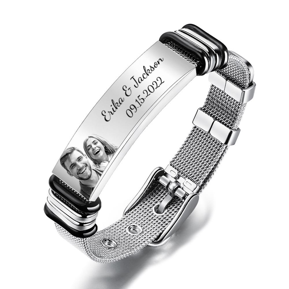 Custom Engraved Men's Stainless Steel Bracelet with Name and Date