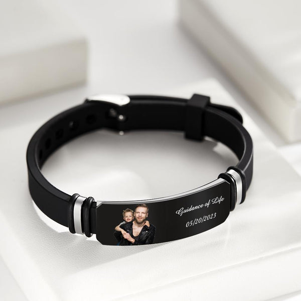 Custom Men's Photo Engraved Black Bracelet For Him Personalized Bracelet For Men Perfect Gift For Father's