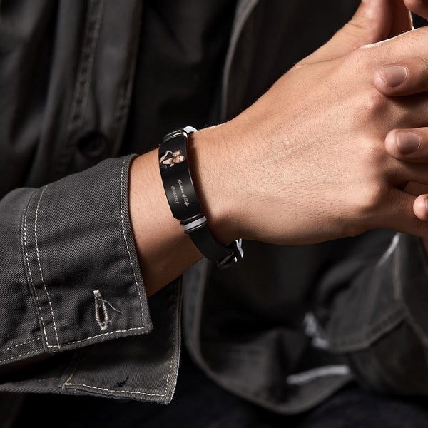 Custom Men's Photo Engraved Black Bracelet For Him Personalized Bracelet For Men Perfect Gift For Father's