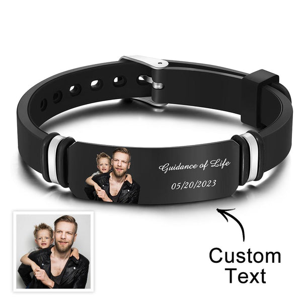 Custom Men's Photo Engraved Black Bracelet For Him Personalized Bracelet For Men Perfect Gift For Father's