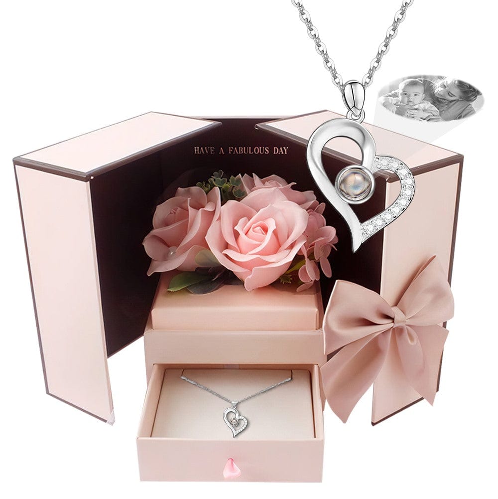 Photo Projection Necklace With Eternal Flower Jewelry Box Gifts for Mum - 2 Colors