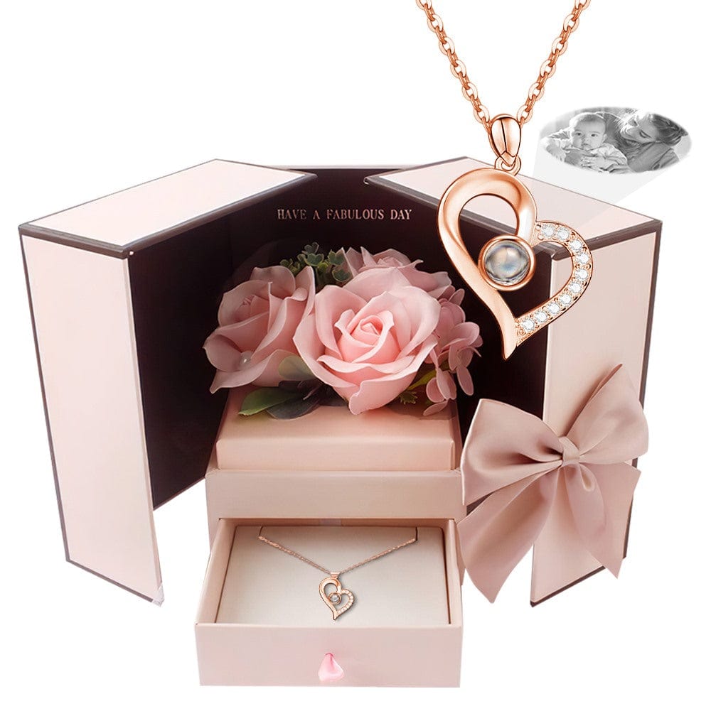 Photo Projection Necklace With Eternal Flower Jewelry Box Gifts for Mum - 2 Colors