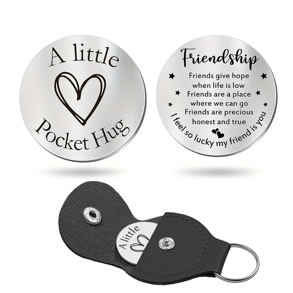 Pocket Hug Token with PU Leather Keychain Gifts for Friend Son Daughter Brother Sister