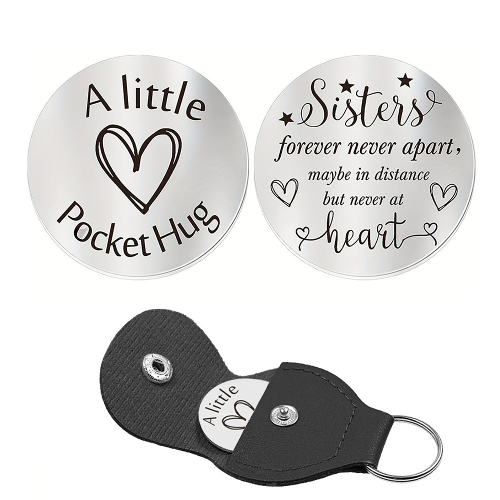 Pocket Hug Token with PU Leather Keychain Gifts for Friend Son Daughter Brother Sister