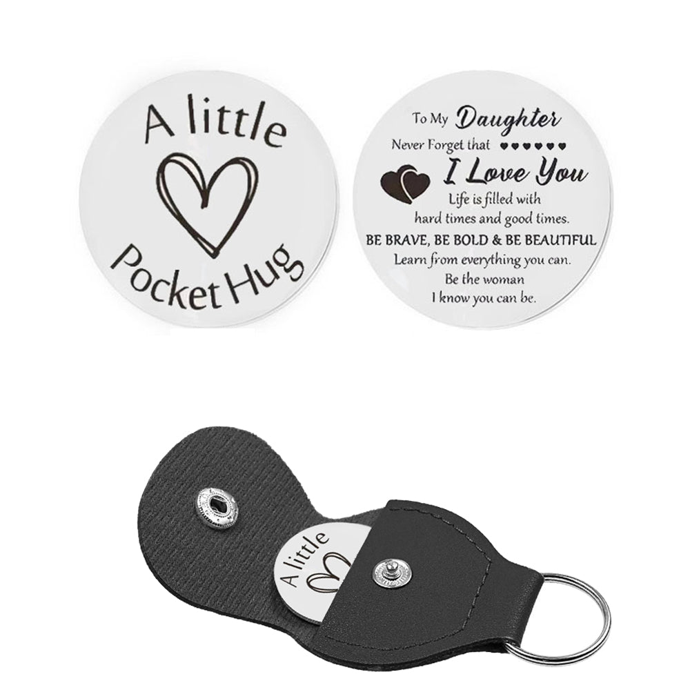 Pocket Hug Token with PU Leather Keychain Gifts for Friend Son Daughter Brother Sister