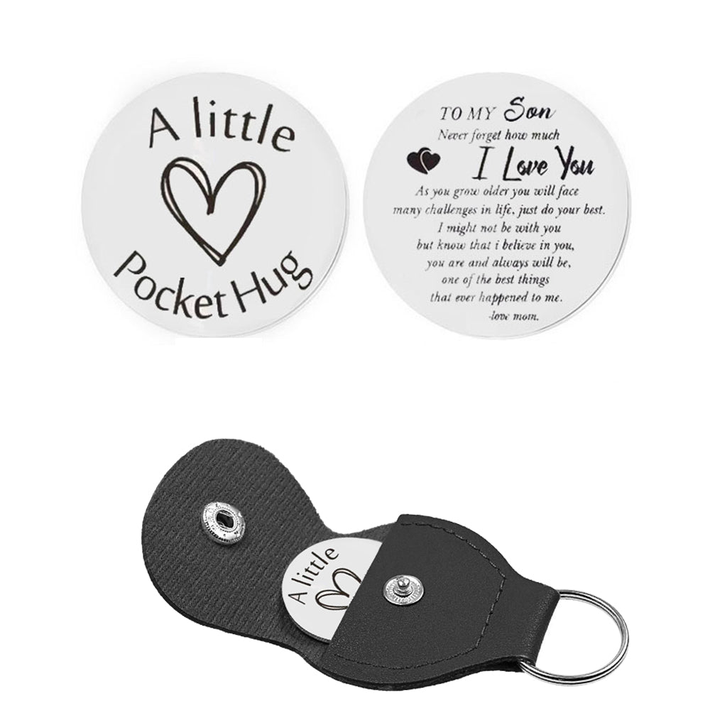 Pocket Hug Token with PU Leather Keychain Gifts for Friend Son Daughter Brother Sister