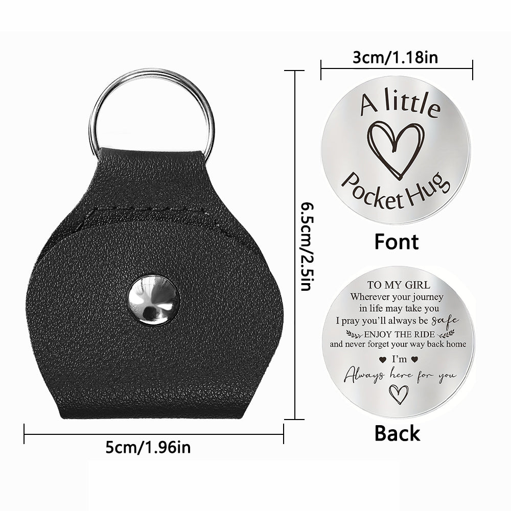 Pocket Hug Token with PU Leather Keychain Gifts for Friend Son Daughter Brother Sister