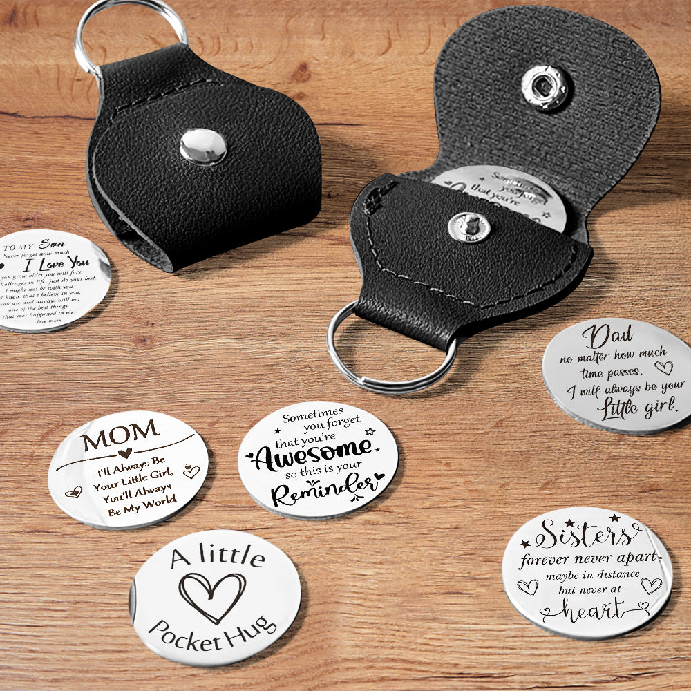 Pocket Hug Token with PU Leather Keychain Gifts for Friend Son Daughter Brother Sister