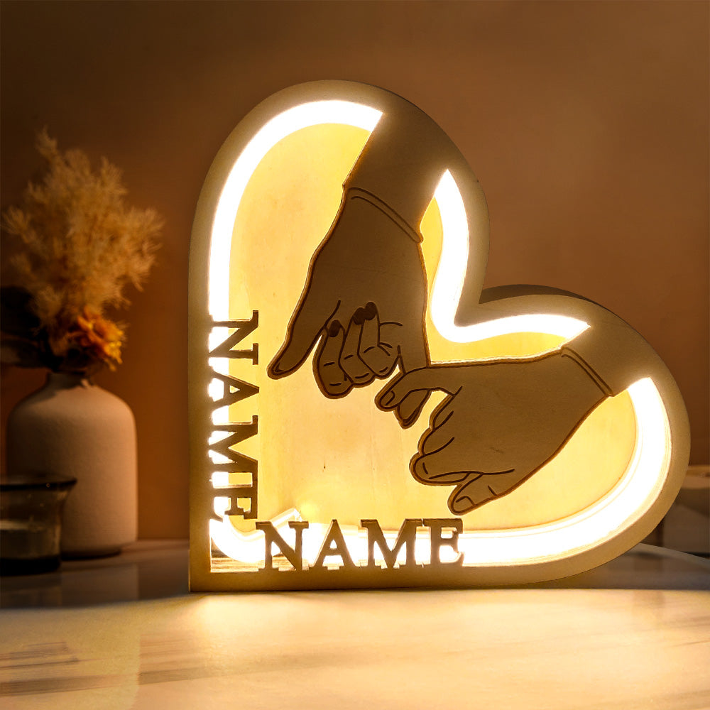Personalized Couple Name Hand In Hand Wooden Heart Lamp
