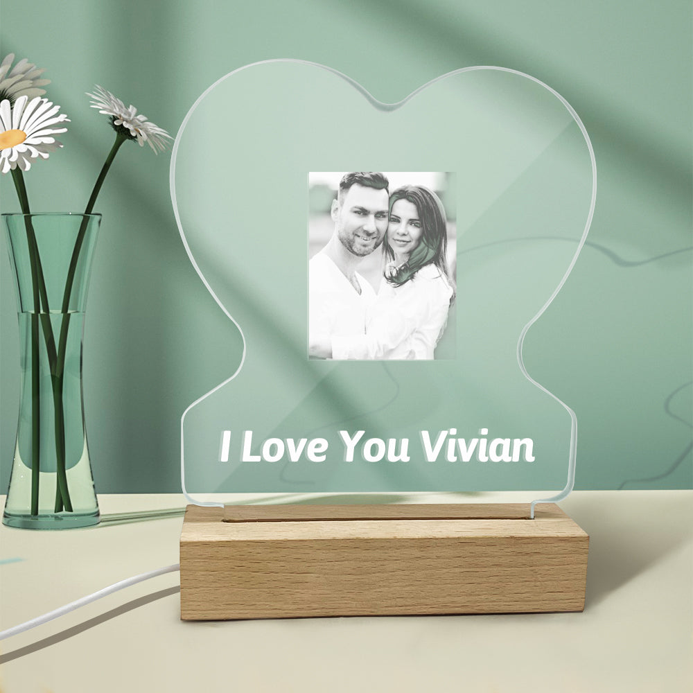 Custom Photo Lamp Personalized Heart Glass Led Night Lamp Gift for Lovers Night Light