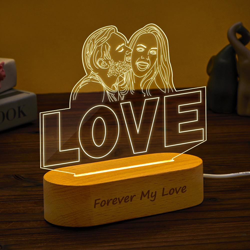Custom Hand-drawing 3D Photo Night Light for Bedroom Personalized Lamp Led Gift for Lovers