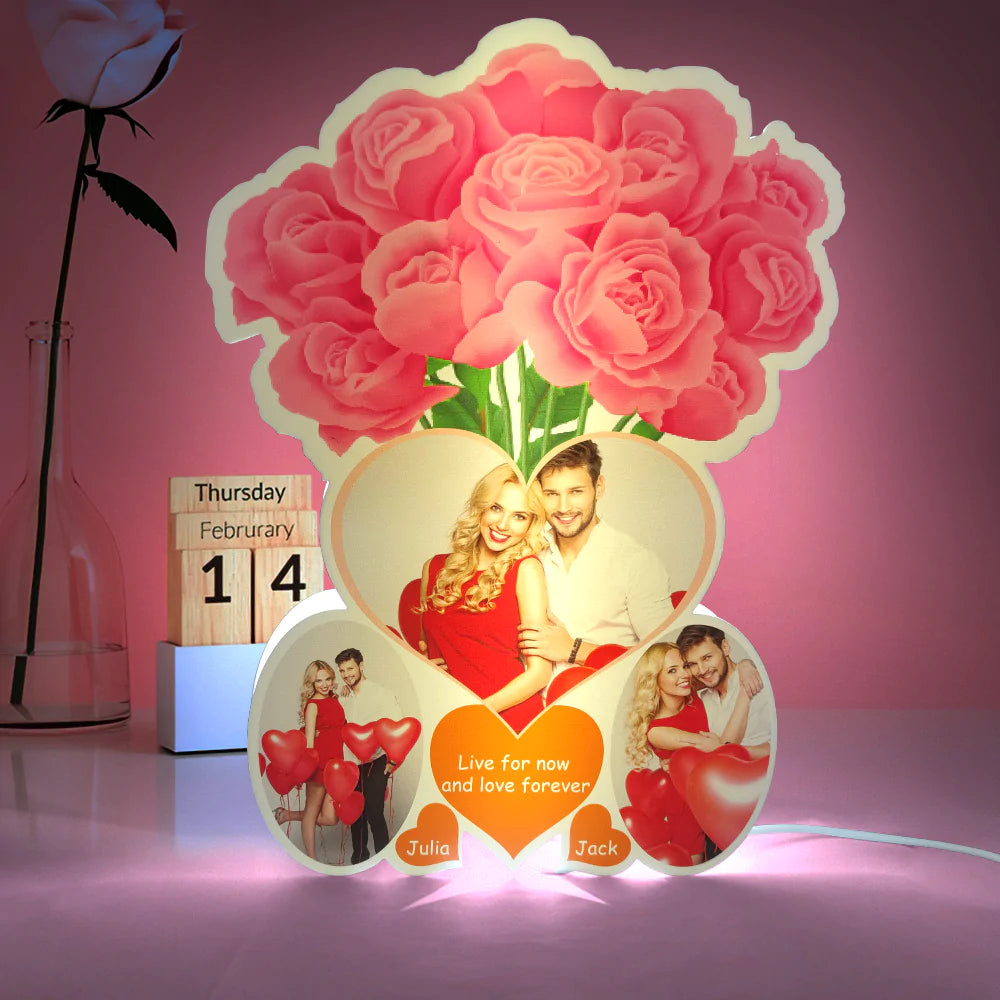Personalized Rose Photo Night Light Custom Name Led Lamp
