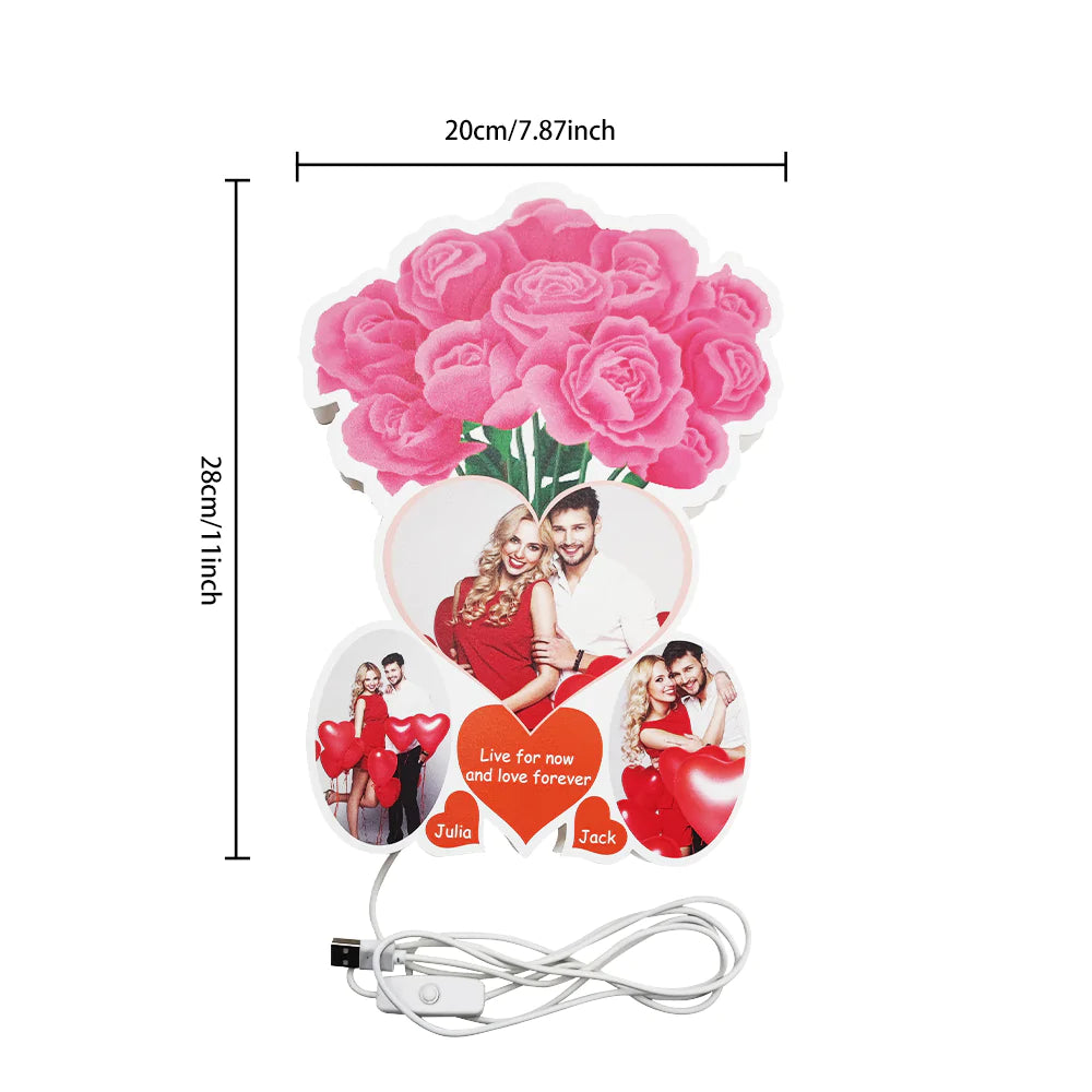 Personalized Rose Photo Night Light Custom Name Led Lamp