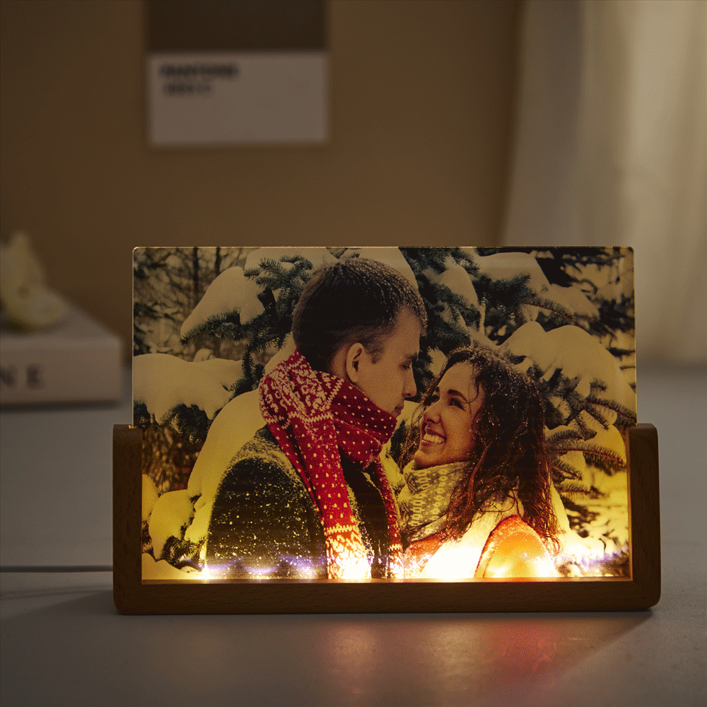 Custom Photo Night Light Personalized Acrylic Wooden Lamp Anniversary Gift