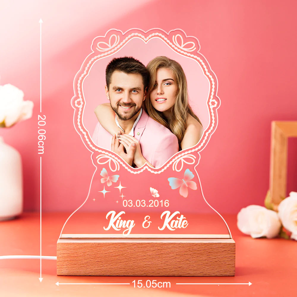 Gift for Her/Him Custom Led Lamp with Name and Photo Valentine's Day Idea