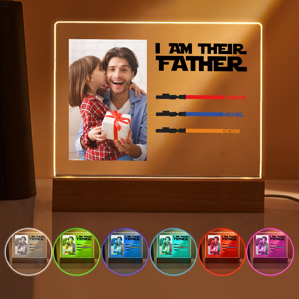 Personalized I Am Their Father Night Light Photo Acrylic Light Saber Plaque Father's Day Gifts