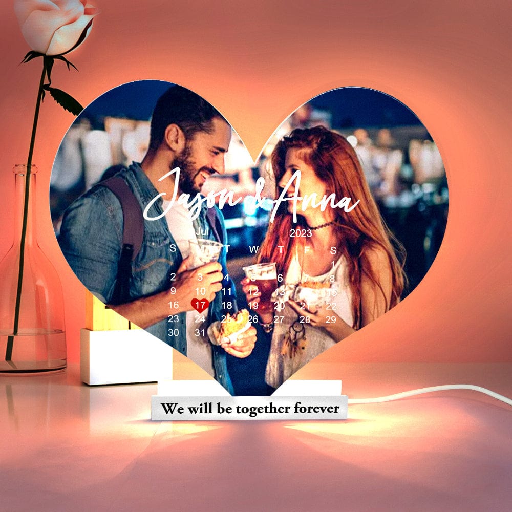 Personalized Photo Heart-shaped Light with Calendar Gifts for Lover