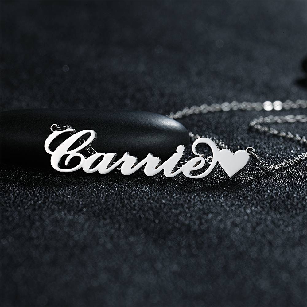 Carrie Style Custom Name Necklace with Little Heart Silver