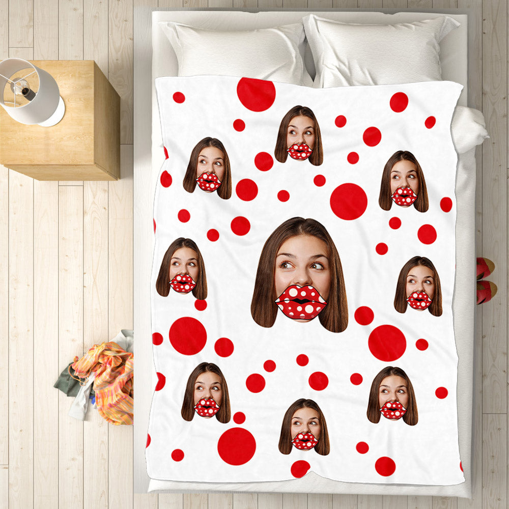 Custom Face Blanket Personalized Blanket with Red Lips
