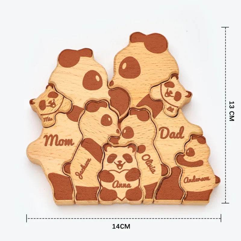 Custom Names Wooden Panda Family Block Puzzle Home Decor Gifts