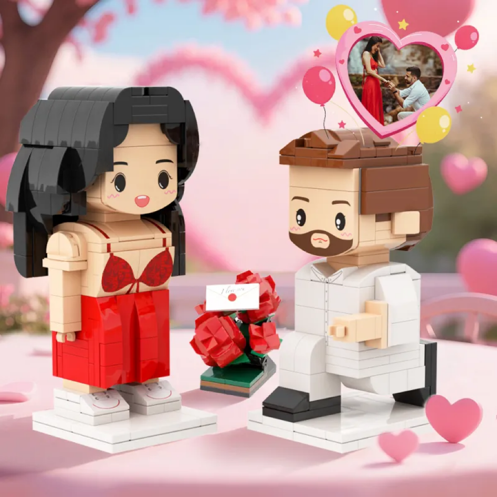 Customized Full-body Brick Figure Couple Proposal Kneeling Brick Figures