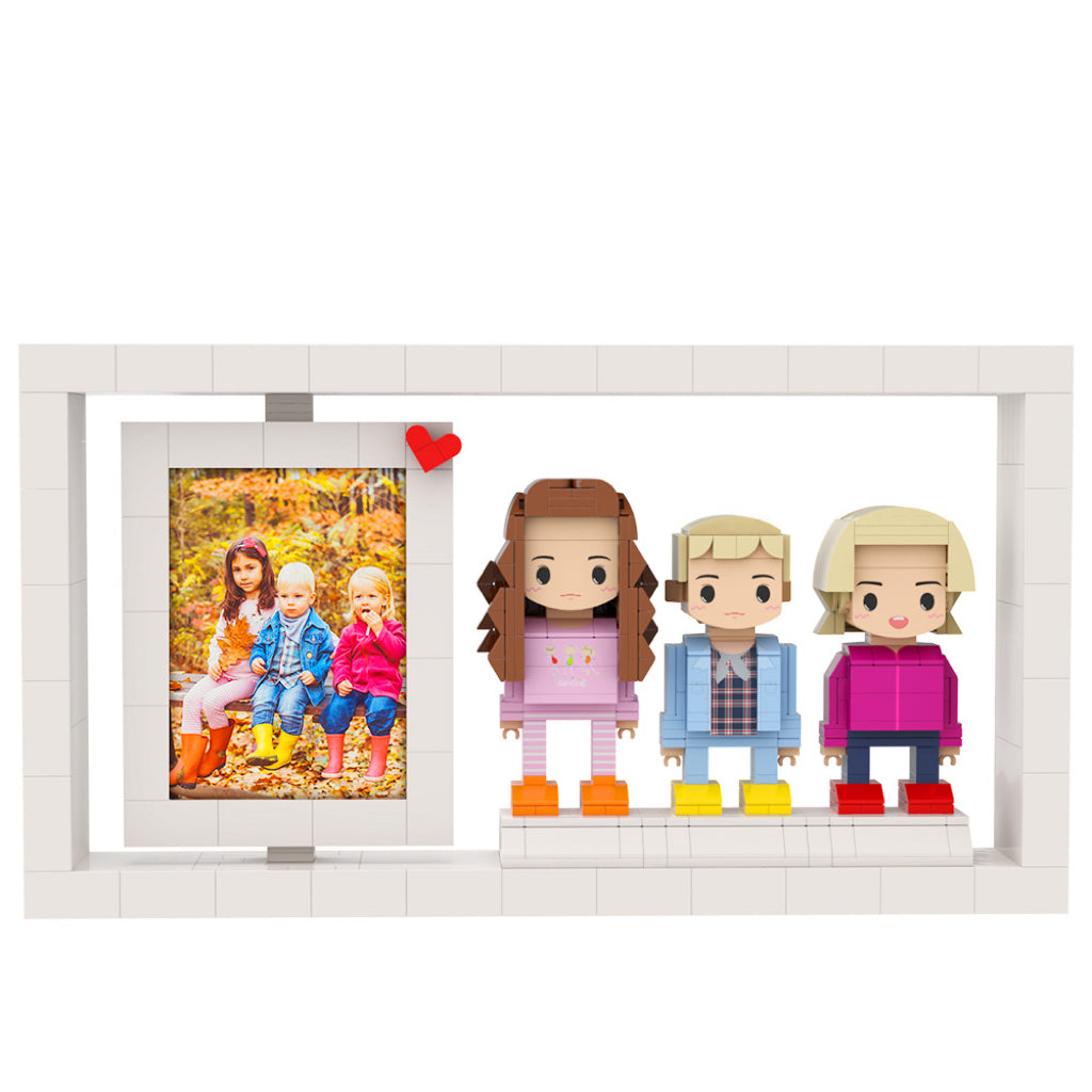 Custom Full-Body Cute Brick Figures of 3 People with Frame Personalized Anniversary Gift Birthday Gift