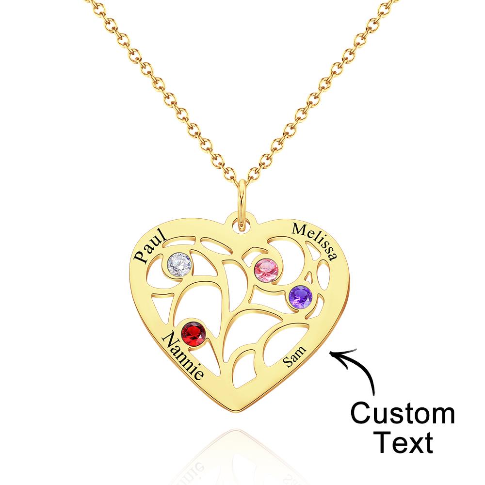 Custom Engraved Name Heart Pendant Necklace with Birthstone