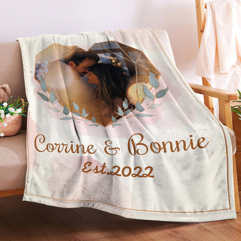 Custom Heart Shaped Photo Blanket Personalized Couple Blanket