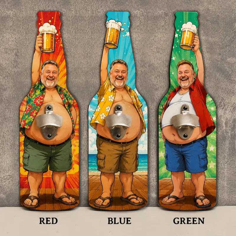 Custom Big Belly Beer Bottle Wall Opener – Personalized Funny Dad Bottle Opener Sign Summer Bar Decor Gift with Custom Face