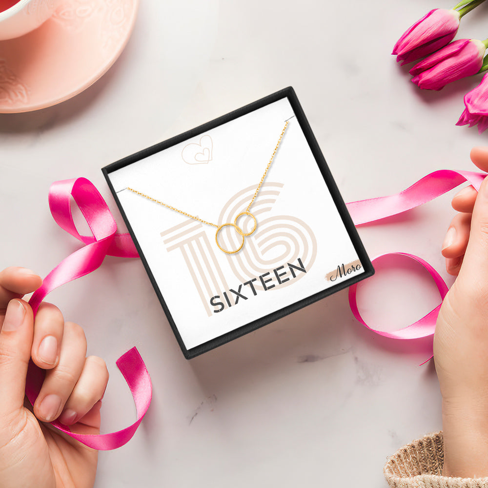 Interlocking Circle Necklace with Custom Age Message Card for Birthday Gift