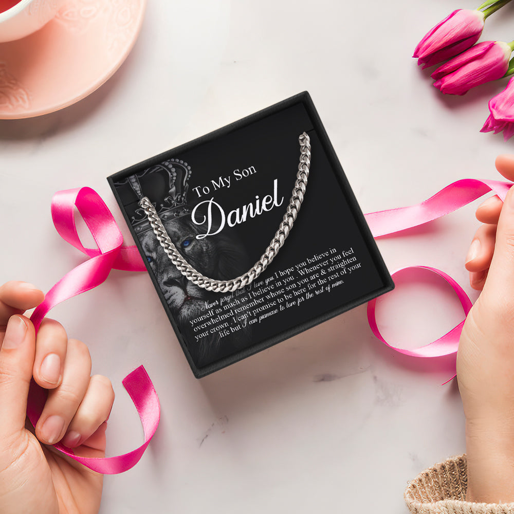 Cuban Chain Necklace With Custom Name Message Card Birthday Gift for Son