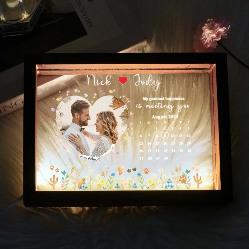 Personalized Photo LED Light Frame Gift for Love's Sweetest Moments - My Greatest Happiness Is Meeting You Valentines Gift
