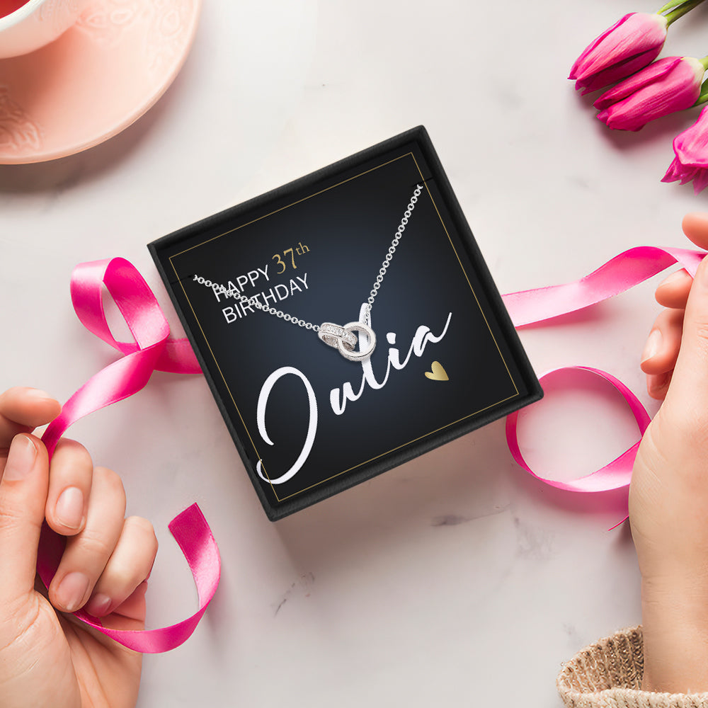 Double Rings Necklace with Age Message Card Happy Birthday Gift for Her