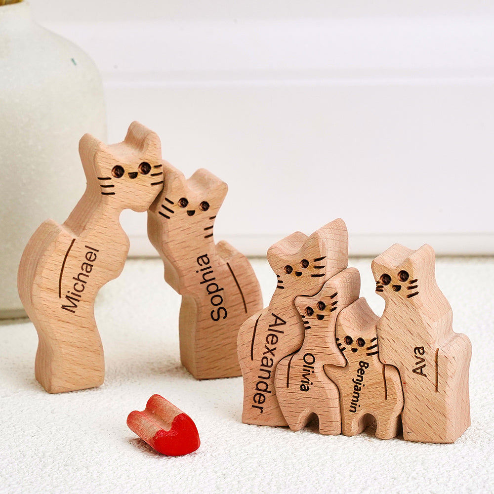 Whiskered Wonder: Wooden Cat Puzzle Piece for Endless Fun