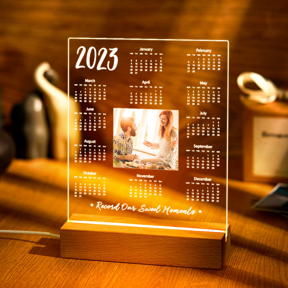 Personalized 2023 Calendar Night Light Custom Photo and Text Led Lamp