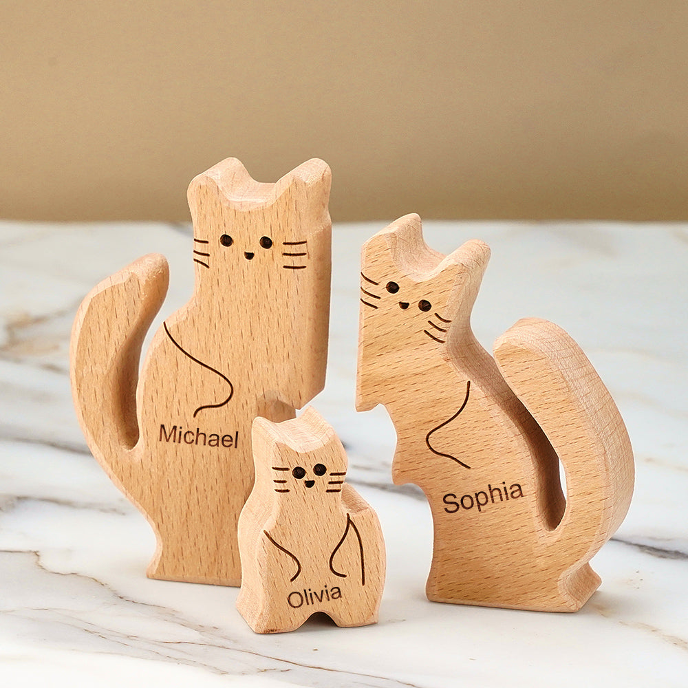 Whiskered Wonder: Wooden Cat Puzzle Piece for Endless Fun