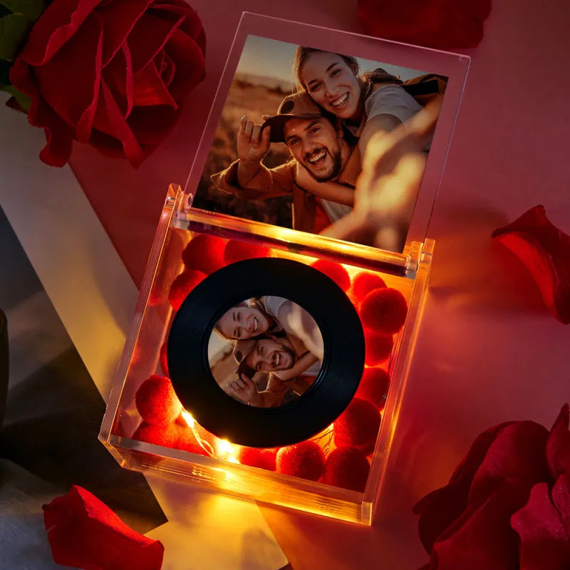 Custom Photo Mini Music Record Player Personalized Acrylic Box Unique Gift