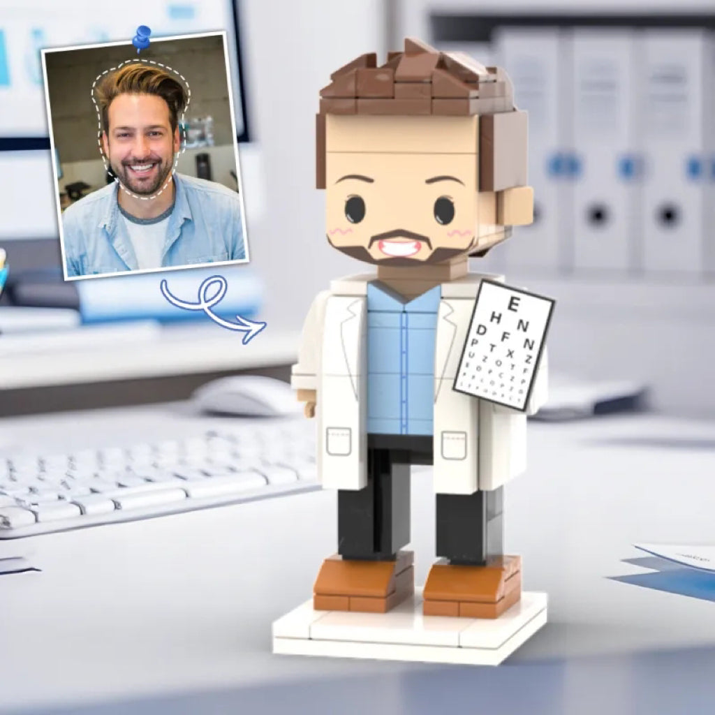 Personalized Head Custom Text Brick Figures Holding Eye Chart Doctor's Day Gift Career Gift For Him