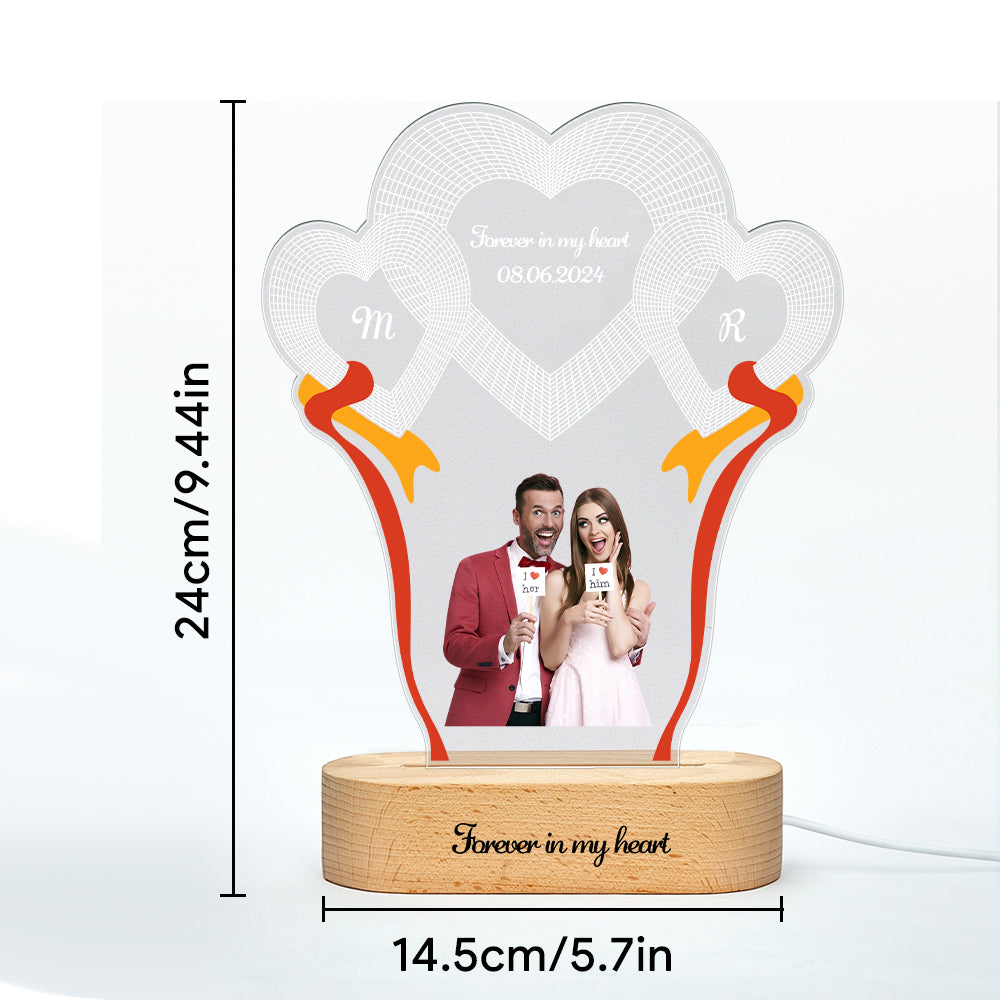 Custom Photo Engraved 3-Heart Night Lights Desk Decoration