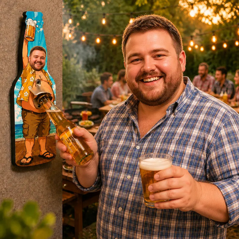 Custom Big Belly Beer Bottle Wall Opener – Personalized Funny Dad Bottle Opener Sign Summer Bar Decor Gift with Custom Face