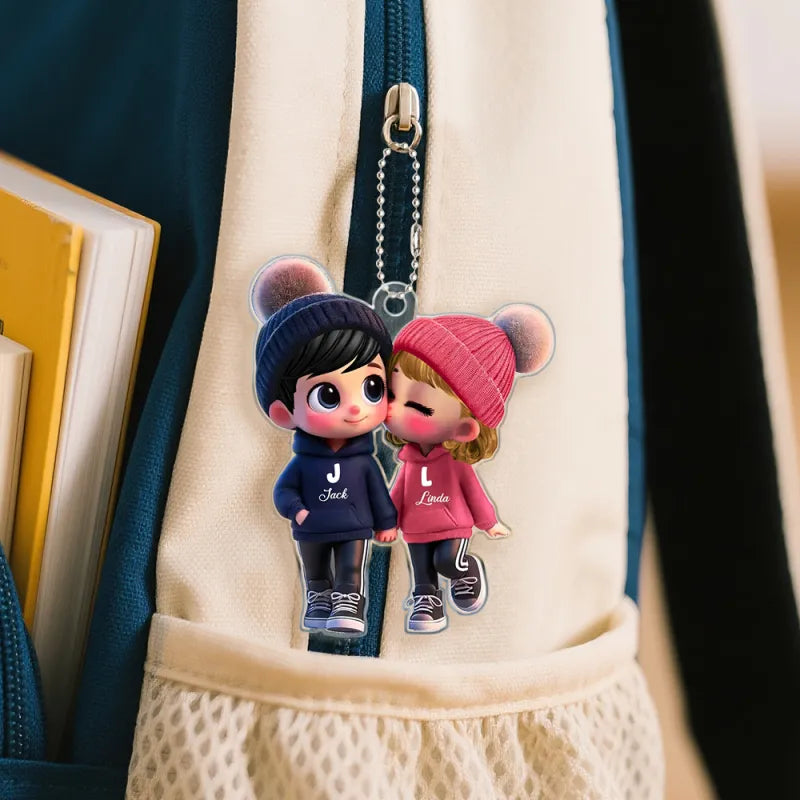 Personalized Name Hoodie Style Acrylic Car Hanger Cute Couple Kissing Moment Valentines Gift for Boyfriend & Girlfriend Ghristmas Gift