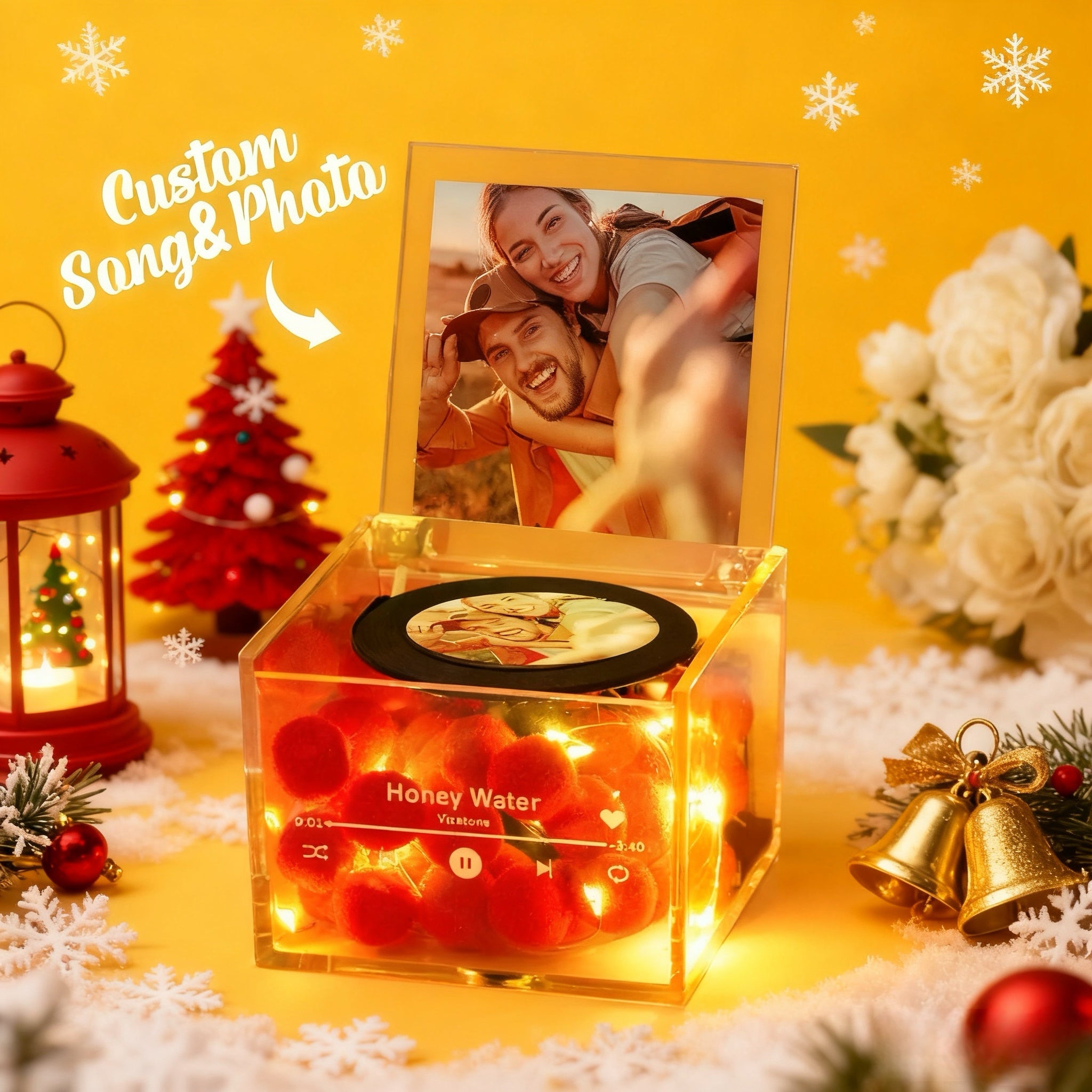 Custom Photo Mini Music Record Player Personalized Acrylic Box Unique Gift