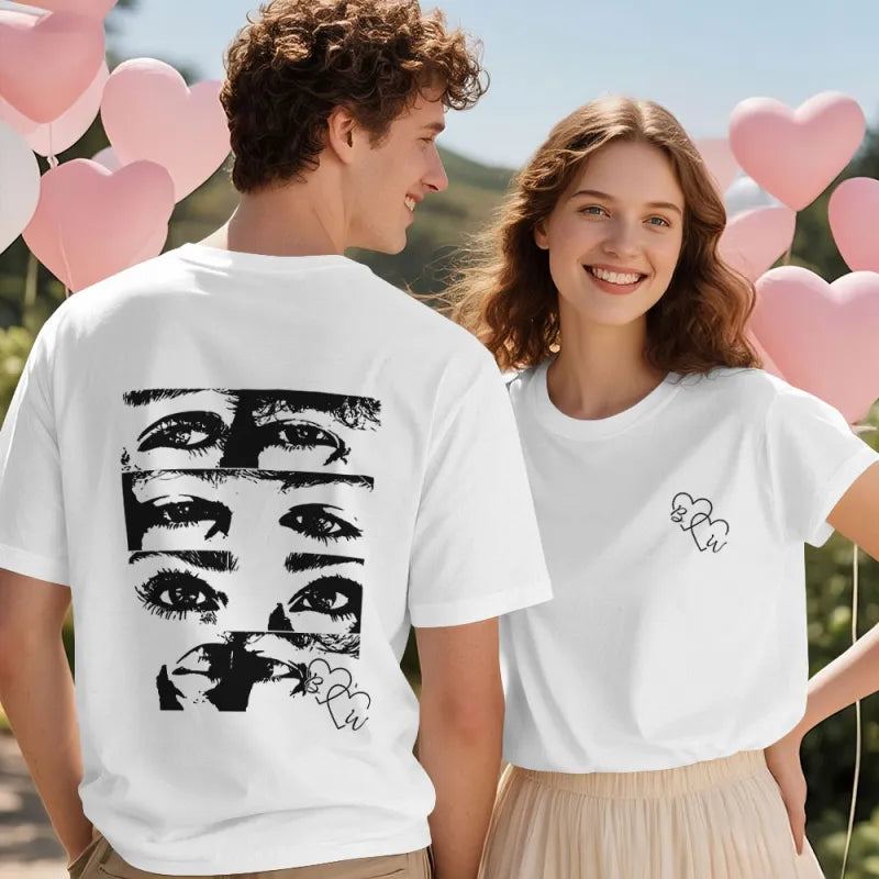 Custom Photo Line Art Style T-shirt Personalized Eyes Shirt for Couple Valentines Gift