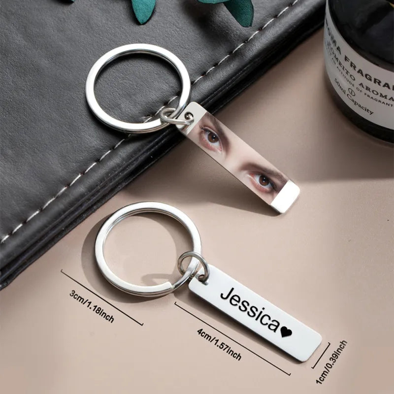 Custom Eye Photo Keychain Personalized Double-Sided Keychain Custom Text Best Gift For Anniversary