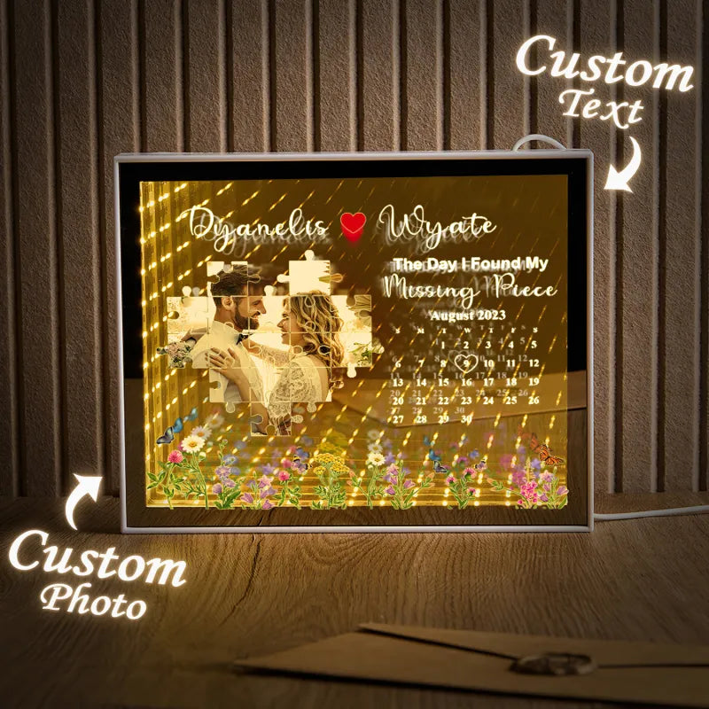 The Day I Found My Missing Piece Light Customize Photo and Calendar Custom Name Personalized Gift For Couple