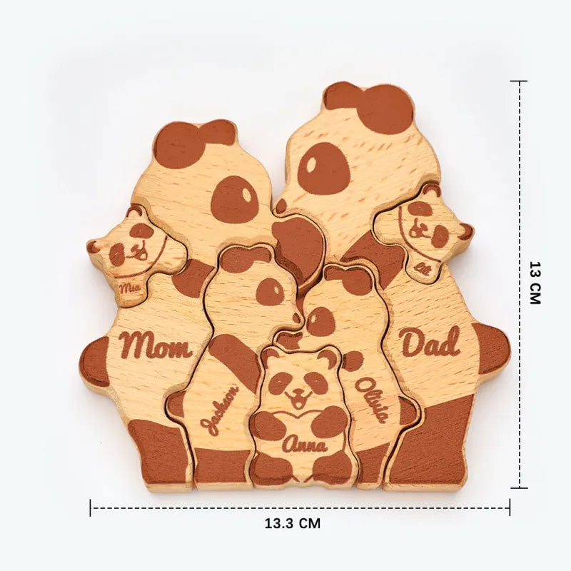 Custom Names Wooden Panda Family Block Puzzle Home Decor Gifts