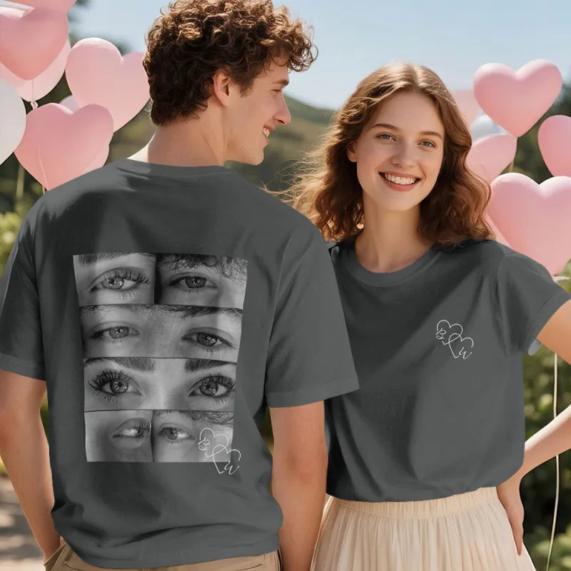 Custom Photo Black & White Style T-shirt Personalized Eyes Shirt for Couple Valentines Gift