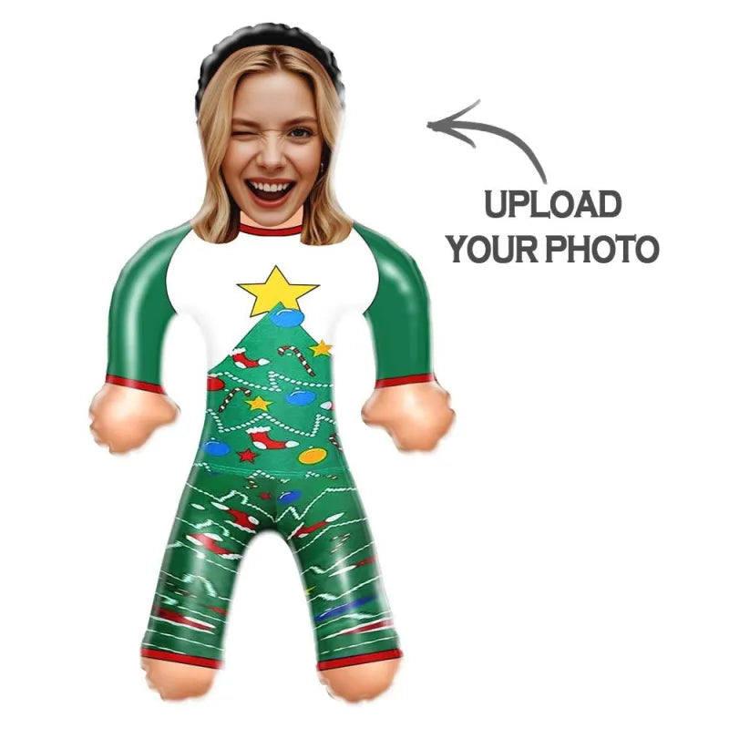 Custom Face Green Christmas Pyjama Set Blow Up Dolls Funny Inflatable Balloon Custom Air Doll for Party Favors Christmas Gifts